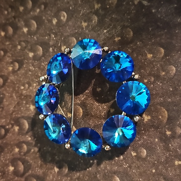 Vintage Silvertone Weiss Blue Rivoli Pin - Picture 2 of 3